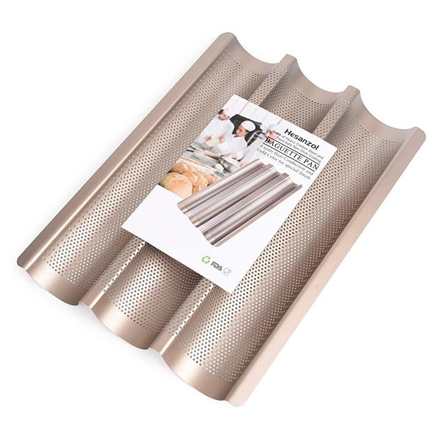 Baguette Pans for Baking 15" x 11", Carbon Steel 3 Loaf Nonstick Baguette Baking Tray for French & Italian Perforated French Bread Pan Mold Toast Cooking Oven Toaster Pan Cloche Waves Bakeware