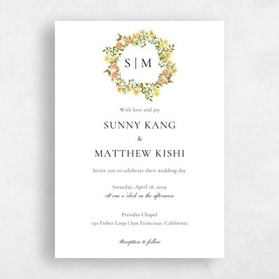 Salmon, Orange Wedding Invitation - Villagio Portrait