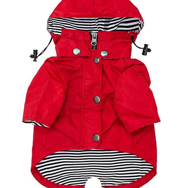 Ellie Dog Wear Red Zip Up Dog Raincoat with Reflective Buttons, Pockets, Water Resistant, Adjustable Drawstring, Removable Hoodie - Size XS to XXL Available - Stylish Premium Dog Raincoats