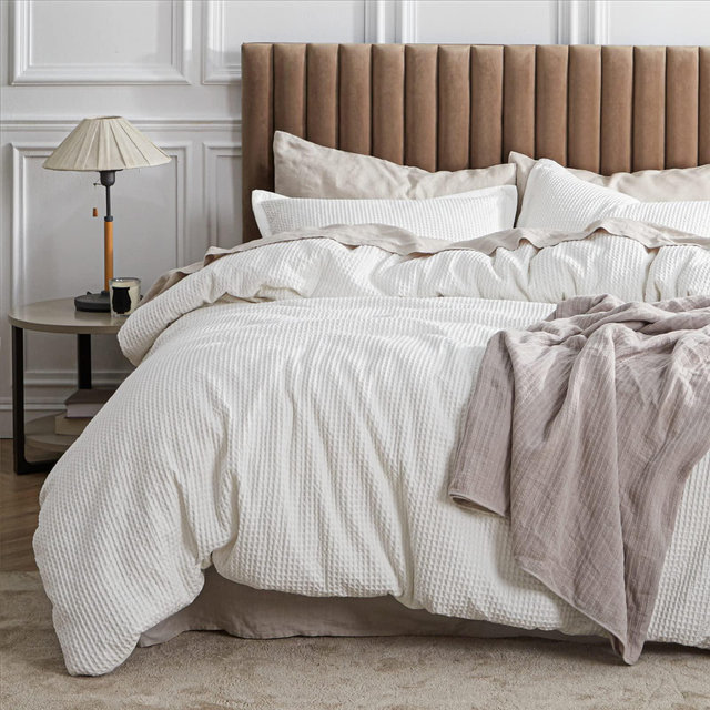 Bedsure Coconut White Queen Size 3Piece Cotton Duvet Cover 100% Cotton Waffle Weave Breathable OEKO TEX CertifiedGift