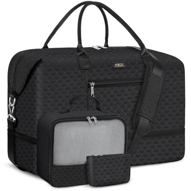 Weekender Bag for Women, Travel Duffel Bag Carry On Overnight Bag with Shoe Compartment Large Nylon Travel Weekend Tote Bag