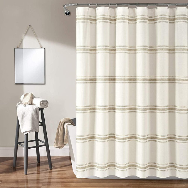 Lush Decor Farmhouse Stripe Cotton Shower Curtain, 72" x 72", Neutral