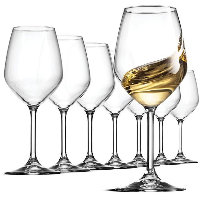 Bormioli Rocco Italian White Wine Glasses 14 Ounce Crystal Clear, Laser Cut Rim For Wine Tasting, Wine Cups, Elegant Party Drinking Glassware, Restaurant Quality (Set of 8)