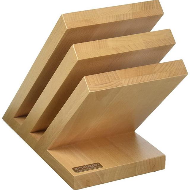 Artelegno Magnetic Knife Block Solid Beech Wood 3 Panel, Luxurious Italian Venezia Collection by Master Craftsmen Displays up to 6 High-End Knives Elegantly, Eco-friendly, Natural Finish