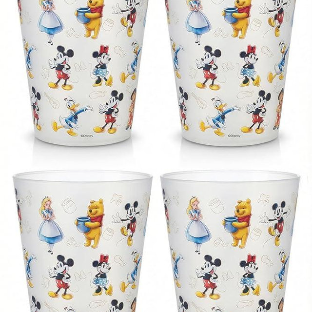 Disney Reusable Plastic Cups – 4 Pack 16 oz Plastic Drinking Glasses with Mickey, Stitch, Pooh, or Disney100 Designs – BPA-Free, Stackable, Top Rack Dishwasher Safe Tumblers for Water, Juice & More