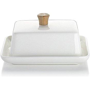 DOWAN 6-inch Porcelain Butter Dish with Lid-European Style, White