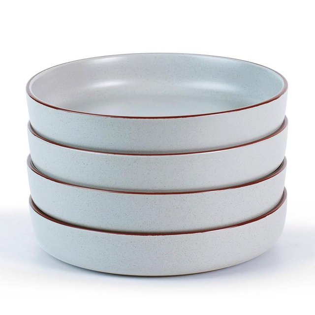 famiware Mercury Pasta Bowls Set of 4, 33 oz Large Salad Bowls, Ceramic Pasta Plates Bowls, Serving Bowls for Kitchen, Microwave & Dishwasher Safe, Light Gray