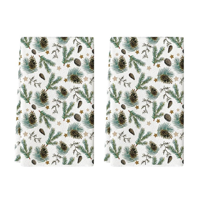 Artoid Mode Star Branch Pinecone Christmas Kitchen Towels Dish Towels, 18x26 Inch Farmhouse Holiday Winter Decoration Cleaning Set of 2