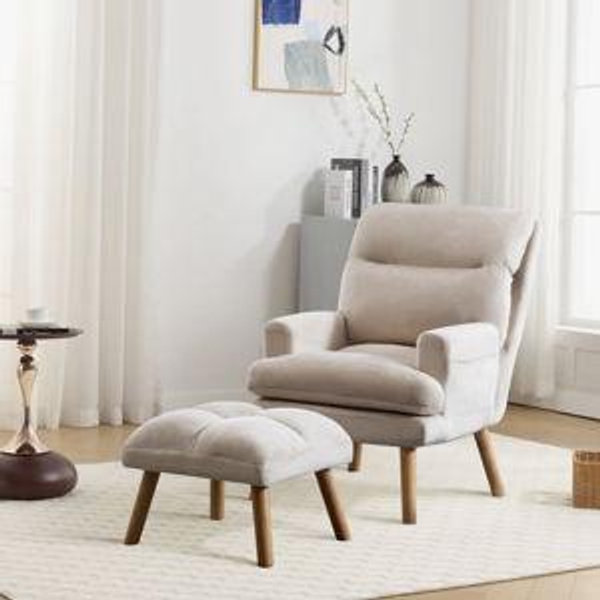 Maybery 44.1''Wide Modern Soft Upholstered Standard Reclining Accent Chair With Ottoman - Beige Velvet