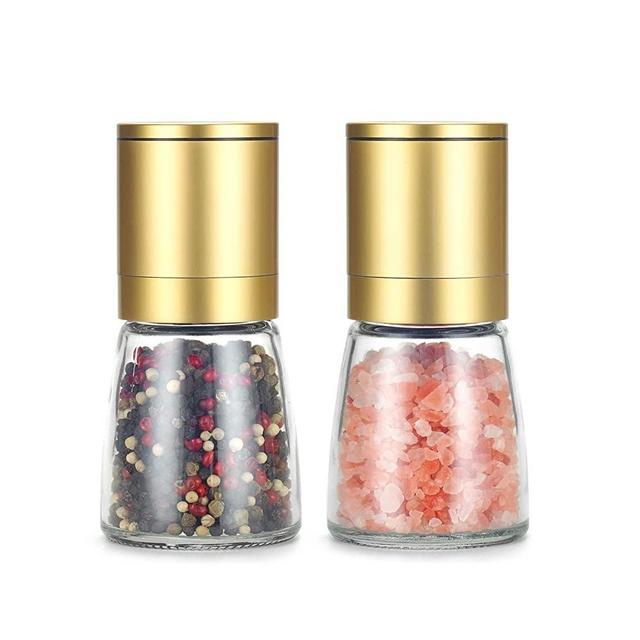 Vucchini Pepper Salt Grinder Mill - Adjustable Coarseness Ceramic Spice Grinder Shaker - Refillable Pepper Grinders for Home Kitchen Gifts (Golden)