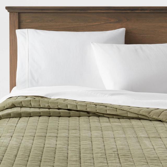 Full/Queen Channel Stitch Velvet Quilt Green - Threshold™