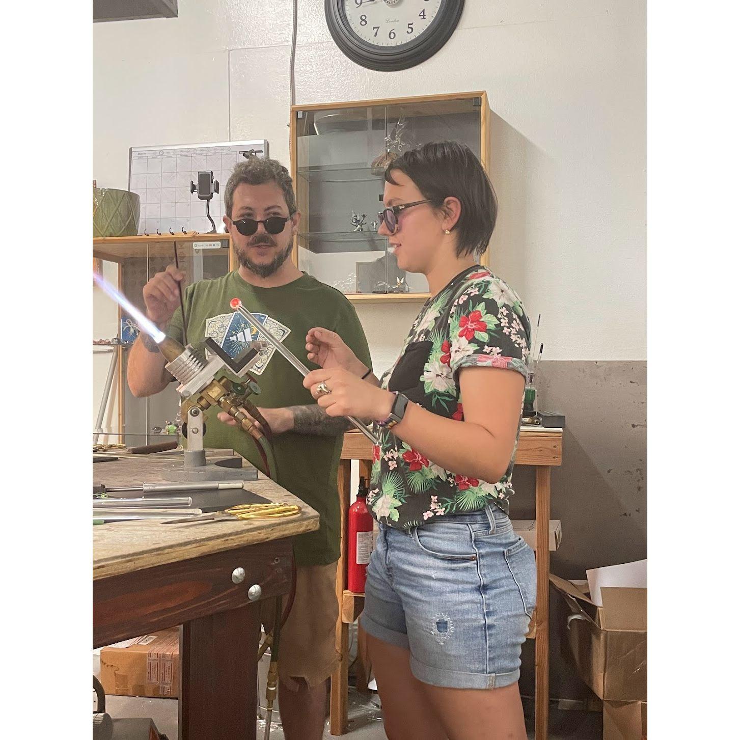 Glassblowing class we did together in Houston.