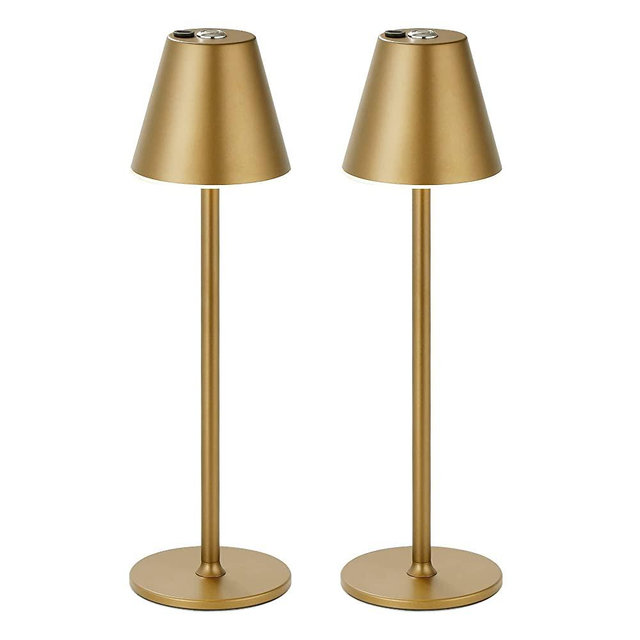 Timjorman LED CordlessTable Lamp,4000mAh Rechargeable Battery Desk lamp,3 Level Brightness Night Light, Metal Shell,Minimalist Design, for Couple Dinner/Coffee Table/Restaurant/Bedroom(Bronze 2PACK)