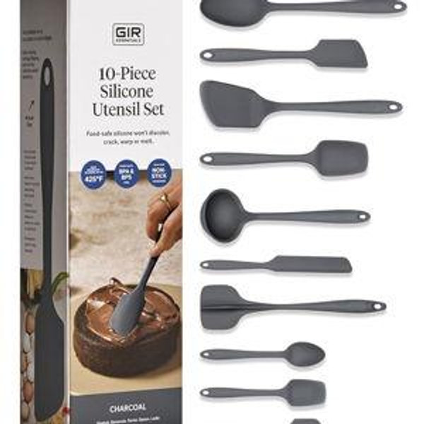 GIR: Get It Right 10 Piece Silicone Essentials Kitchen utensils set - Ladle, Spatula, Flip, Spoon & Spoonula - Non toxic cooking utensils for Nonstick Cookware, Cooking and Baking - Charcoal