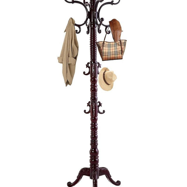 ZIECUKU Wooden Coat Rack Freestanding, Solid Wood Coat Rack Stand with 14 Hooks, Vintage Heavy Duty Coat Racks,Standing Coat Jacket Hanger Tree Stand for Corner, Office, Entryway