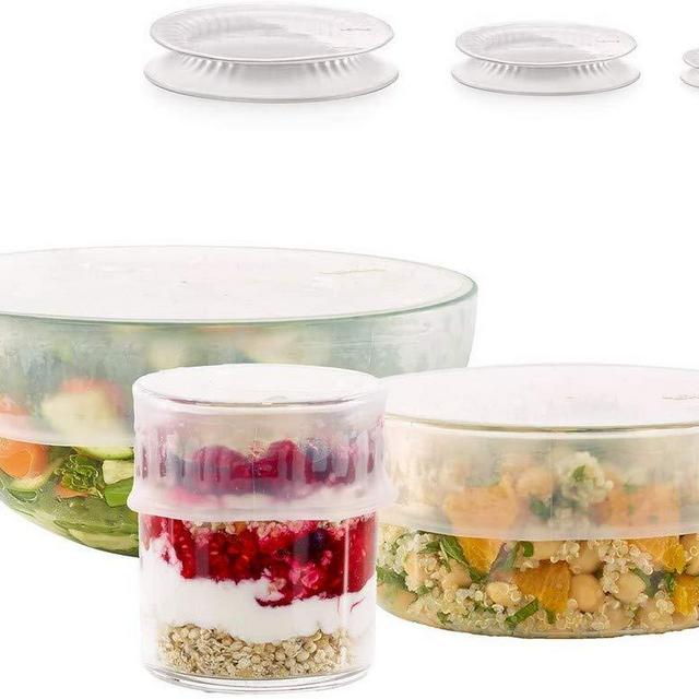 Lekue Set of 3 Flexible, one Each of 20cm, 15cm, 11.5cm set of reusable lids, Three, frost