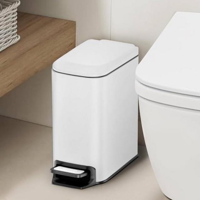 Cesun Small Bathroom Trash Can with Lid Soft Close, Step Pedal, 6 Liter / 1.6 Gallon Stainless Steel Slim Garbage Can for Bedroom, Diaper Waste Basket with Removable Inner Bucket (White)