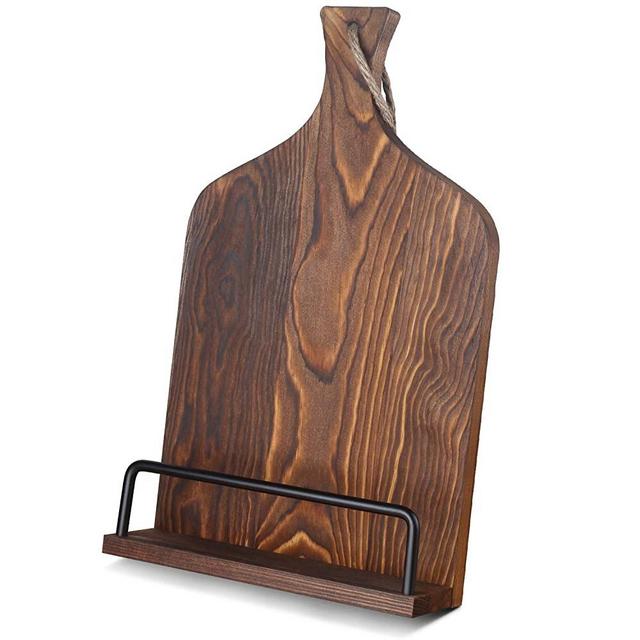 VYNOPA Cookbook Stand Rustic Wood Adjustable Recipe Book iPad Displaying Holder in Cutting Board Style