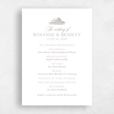 White Simple Wedding Program - Heritage Barn