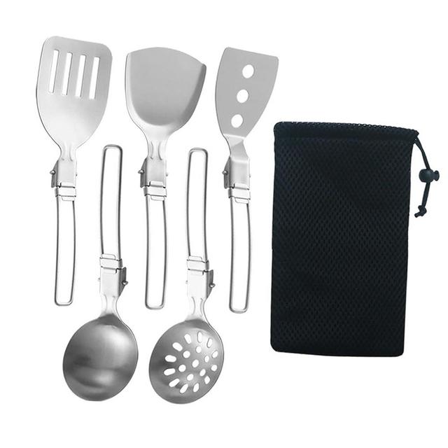 Esquirla 6Pcs Camp Cooking Utensil Set,Outdoor Kitchen Gear, Foldable Cooking Organizer Metal Camping Kitchen Utensil Set, Cookware Kit for Camp RV, BBQ