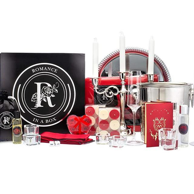 Luxury Queen Romance-in-a-Box | Romantic Gifts for Her | Anniversary Proposal Decorations | Romance Kit with Romantic Card Romantic Candles and Rose Petals