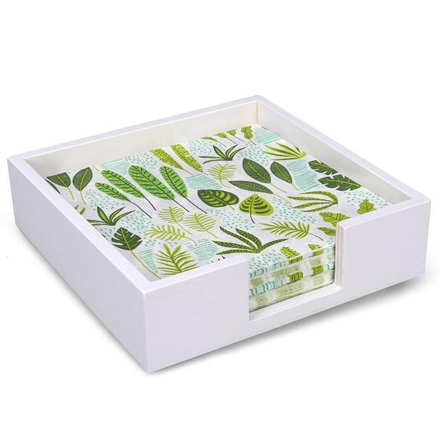 Wooden Table Napkin Holder for Kitchen Paper Napkins Holder Flat Wood Napkin Tray White Cute Cocktail Napkin Holder Basket Square Box Servilleteros Large Modern Dinner Cloth Kitchen Napkins Holder
