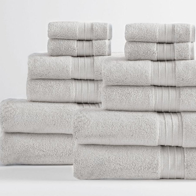 Hydrocotton Organic Bath, Hand, & Washcloth Towels, Set of 12, Gray Mist