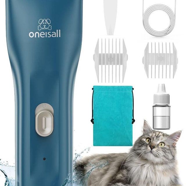 oneisall Pet Clipper for Cat Matted Hair, Pet Shaver for Cats Quiet Pet Clippers Waterproof Cordless Cat Clippers for Matted Long Hair with Storage Bag (Green)
