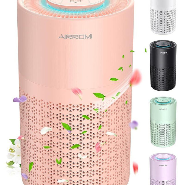 AIRROMI Air Purifier for Bedroom with True H13 HEPA 3-in-1 Filters, Pet Air Purifiers for Home Cat Pee Smell, Covers Up to 990Ft², Quiet 360° intake Air Cleaner for Allergies Dust Smoke Odor Orange