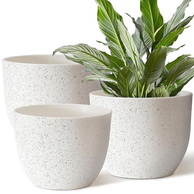 Giraffe Creation Plant Pots 12/10/9 inch Set of 3, Flower Pots Outdoor Indoor, Planters with Drainage Hole, Speckled White