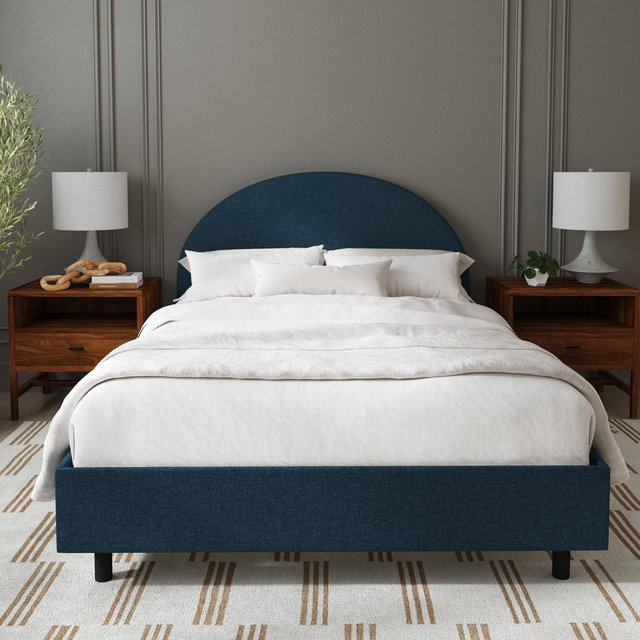 California King Adaline Platform Bed in Textured Linen Zuma Navy - Threshold™: Pine Frame, No Box Spring Needed
