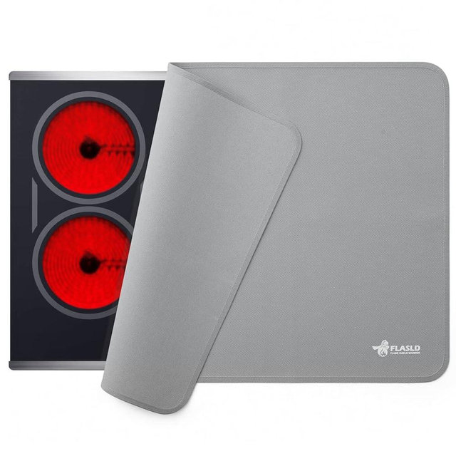 FLASLD Fireproof Stove Top Covers, Heat Resistant Glass Stove Top Mat 21×29.5 inch for Electric Stove, Countertop Protector Mat for Air Fryer, Blender, Coffee Maker, Reusable and Easy to Clean, Gray