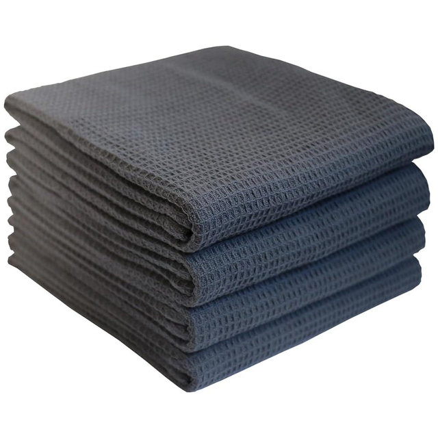 PY HOME & SPORTS Dish Towels Set - 17 x 25 Inches 4 Pieces Grey 100% Cotton Waffle Weave Kitchen Towels, Absorbent Kitchen Hand Dish Cloths for Cleaning and Drying