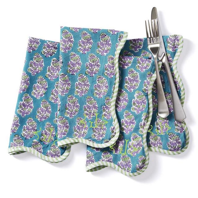 Scalloped Block Print Napkins, Set of 4- Mimi
