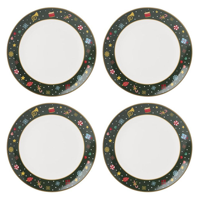 Lenox Dinnerware Set, Nutcracker Ballet Dinner Plate, Service for 4, Porcelain Plates, Microwave & Dishwasher Safe, Pasta & Salad, Christmas Decor, Christmas Nutcracker Theme (Multicolor, 4 Pieces)