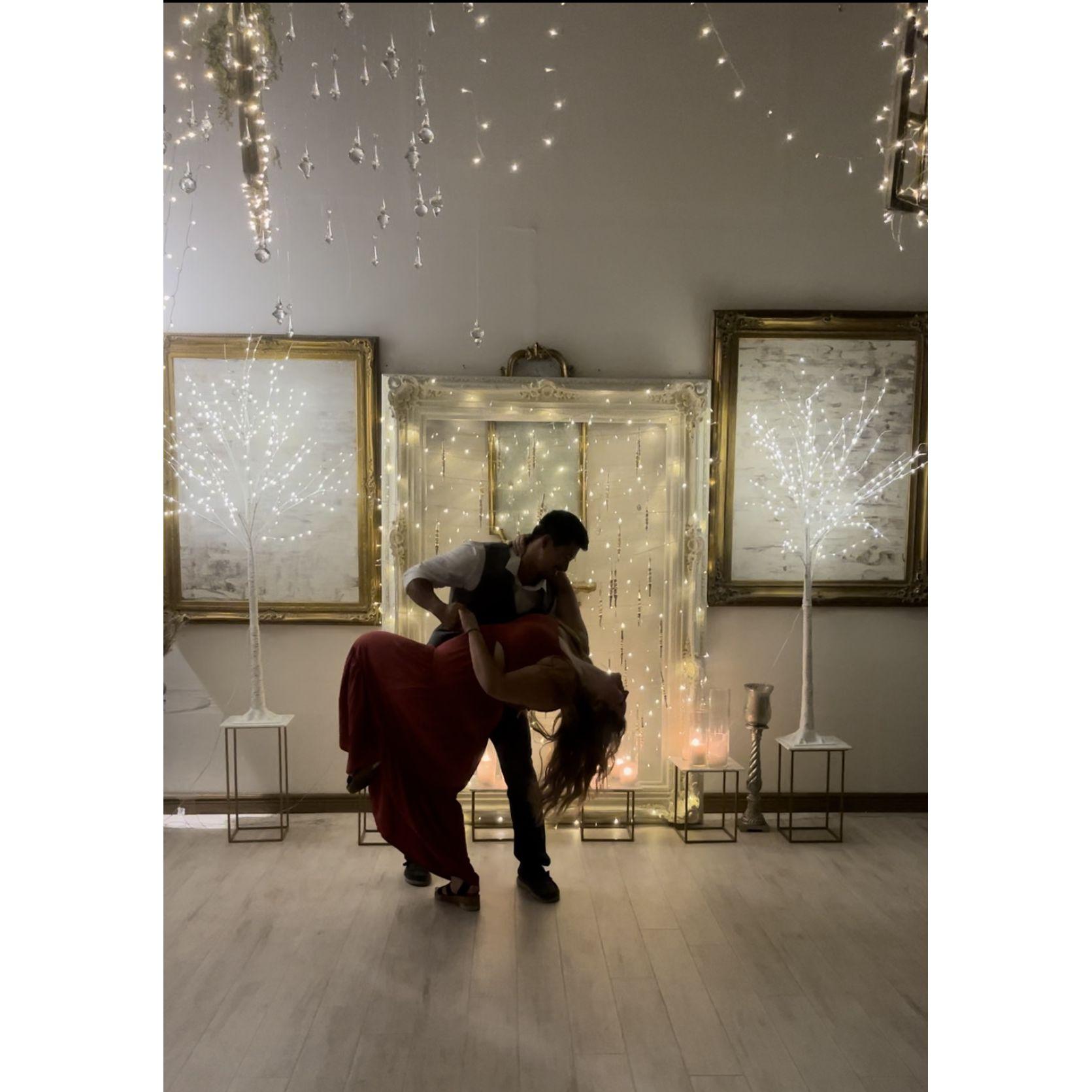 Our first dance lesson for the wedding! Don't expect anything grand -- it was the one and only.