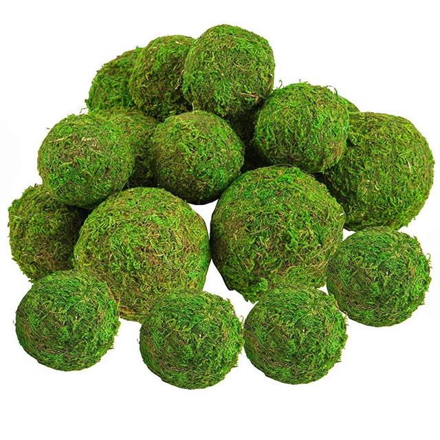 18 Pack Decorative Faux Dried Moss Balls- 6pcs 3.1" Artificial Green Plant Mossy Globes+ 12pcs 2.2" Handmade Sphere Moss Hanging Balls for Home Garden Decors Party Wedding Display Supplies Photo Props