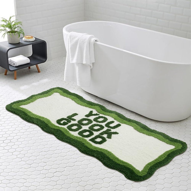 HAOCO Green Bathroom Runner Rug 24x59 inch, Non-Slip You Look Good Long Bathroom Rug, Luxury Soft Plush Absorbent Washable Runner Rug for Bedroom Bathroom Sink Shower
