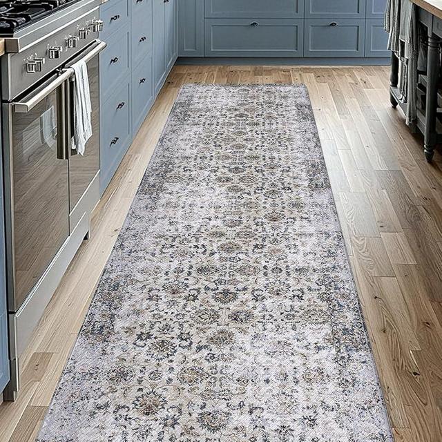 LUMI 2025 Upgraded Anti-Fatigue Cushioned Kitchen Mat for Floor, Non-Slip Padded Runners for Standing, Comfort PVC Rugs for Desk Office, Sink, Laundry, 24"x59", Light Grey