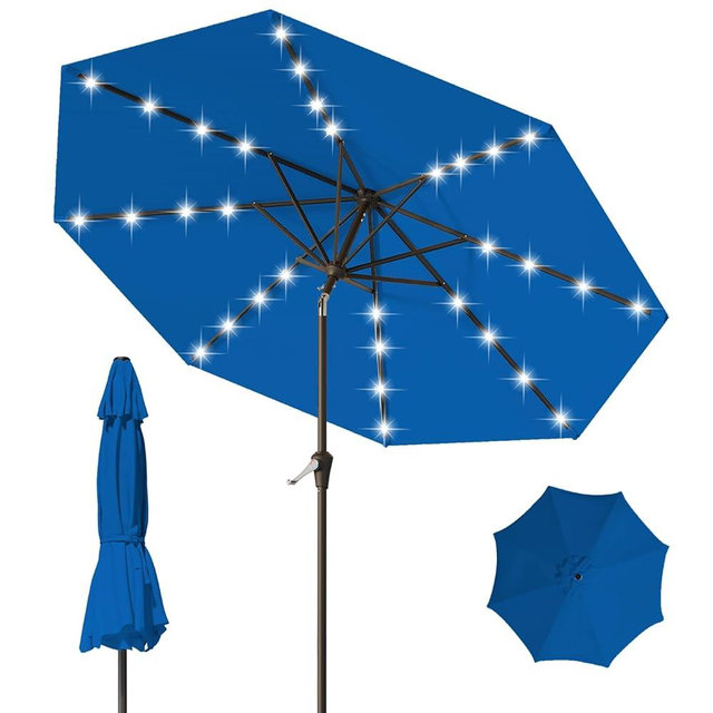 Tobeos 9FT Patio Umbrella with Solar Lights,Outdoor Market Umbrella with Tilt and Crank, LED Lighted Table Umbrella for Garden,Deck,Backyard,Pool,Beach