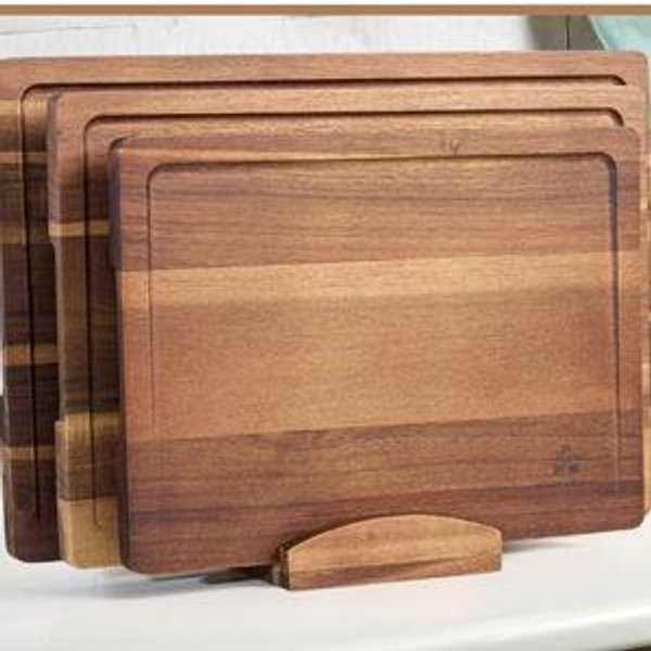 Acacia Wood Cutting Board Set of 3 with Holder, Juice Grooves & Built-in Handles - Durable, Wooden Cutting Boards for Kitchen, Perfect for Chopping, Food Prep and Serving as a Charcuterie