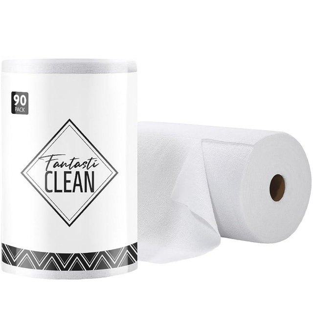 Fantasticlean Microfiber Cleaning Cloth Roll -90 Pack, Tear Away Microfiber Towels, 12" x 12", Reusable, Washable, Scratch Free, Ultra Absorbent Dishcloth for Car, Home Supplies, Pet, Kitchen (White)