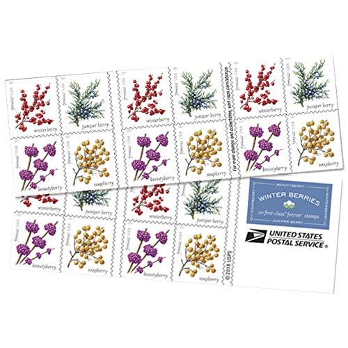 Winter Berries Book of 20 First Class US Postage Stamps Wedding Celebrate Engagement (20 Stamps)