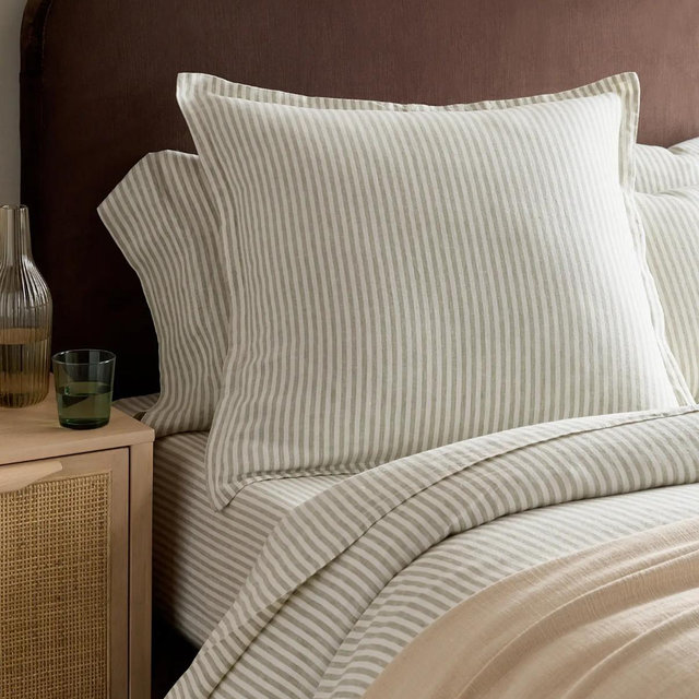 European Linen Euro Sham-Willowleaf/White Stripe -Euro