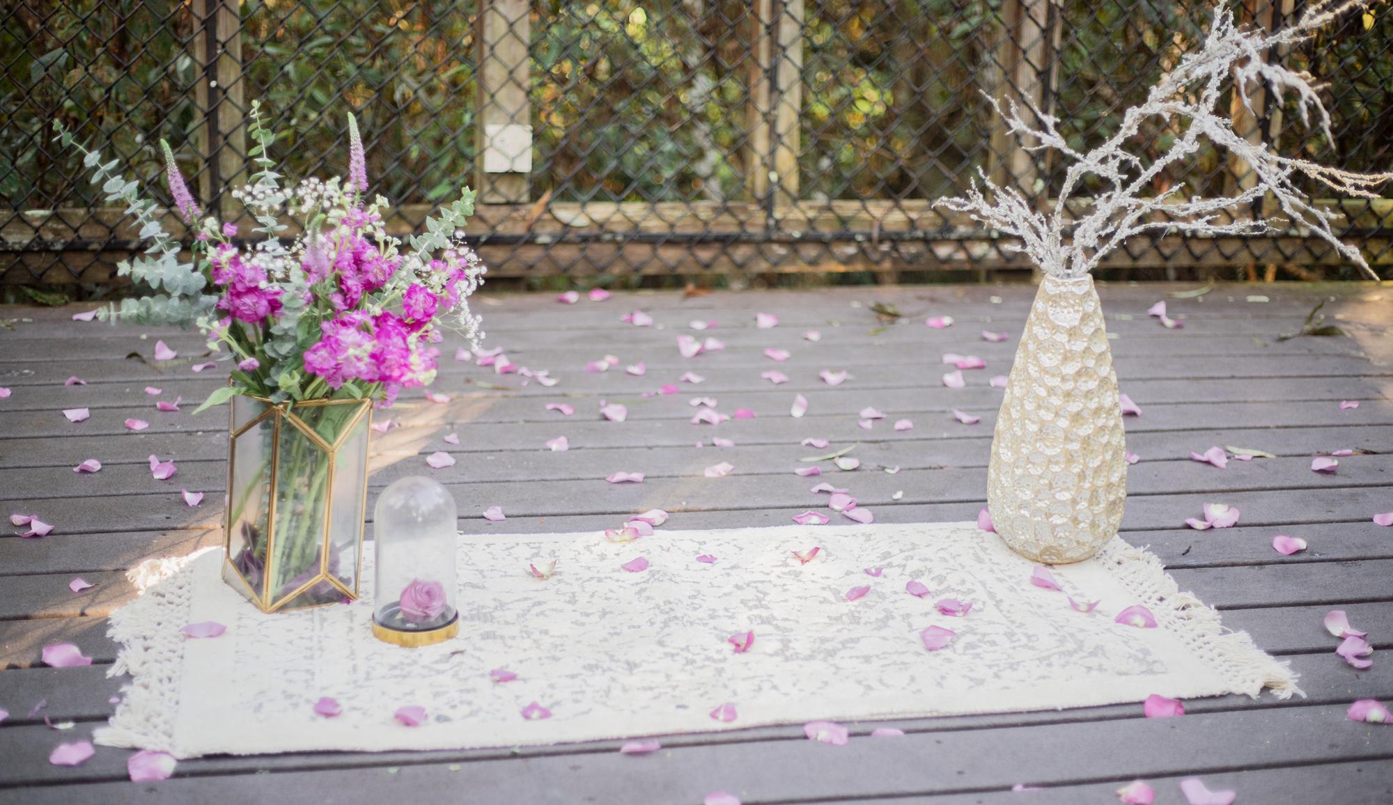 Gorgeous purple flowers (Justine's favorite, of course) surrounded him as he stood there with a giant grin on his face!