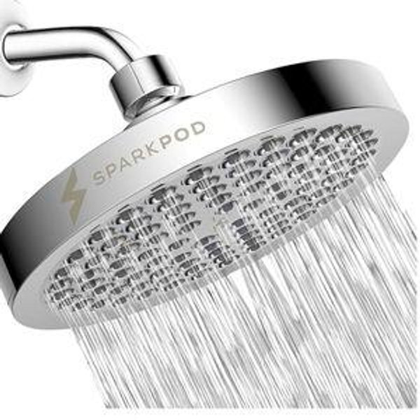 SparkPod Shower Head - High Pressure Rain - Premium Quality Luxury Design - 1-Min Install - Easy Clean Adjustable Replacement for Your Bathroom Shower Heads (Luxury Polished Chrome, 6 Inch Round)