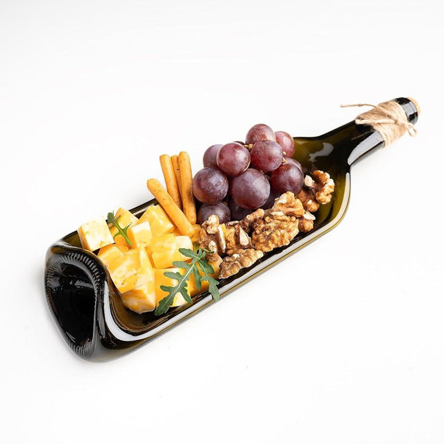 Melted Wine Bottle Serving Boards; Decorative Rectangle Serving Trays for Home Decor; Small Cheese Platter Serving Board; Unique Cheese and Cracker Tray for Dinner Party