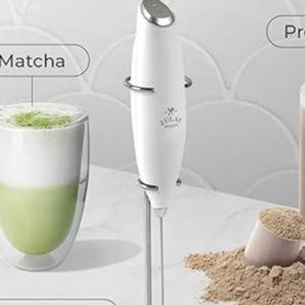 Zulay Kitchen Powerful Milk Frother Wand With Duracell Batteries - Ultra Fast Handheld Drink Mixer - Electric Whisk Foam Maker for Coffee, Lattes, Cappuccino & Matcha - Z1 Motor - Blizzard White