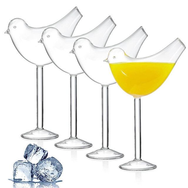 Mezchi 4 Pack Bird Cocktail Glasses, 160ml/5.4 Oz Bird Shaped Martini Glass, Clear Fancy Drinking Glasses, Unique Wine Glasses for champagne, Mixed Drinks, Party, Wedding and Home decor