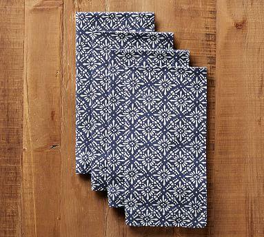Diamond Trellis Block Print Napkin-Blue Set of 4